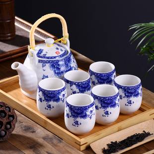 1升提梁壶景德镇陶瓷茶具套装家用整套茶壶茶杯6只装中日式1壶6杯