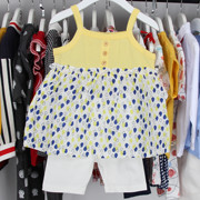 韩版童装20夏季女童黄色雨滴吊带拼接裙子白色短裤两件套装
