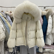 短款羽绒服女2023年冬季韩版宽松大毛领针织，袖小个子加厚外套