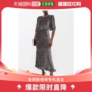 香港直邮潮奢saloni女士，vida不对称条纹天鹅绒中长连衣裙