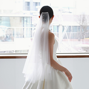 Veils精工简约白色双层珍珠头纱高级感设计感新娘结婚旅拍头饰