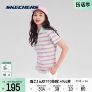 Skechers斯凯奇夏短袖男女POLO衫舒适时尚百搭运动T恤条纹短袖