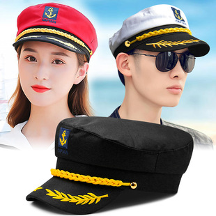 帽子麦穗刺绣船长水手帽子男女歌手英伦海帽学生遮阳平顶帽