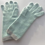 出口针织兔羊毛毛线女士长款湖蓝色秋冬季五指防寒保暖时尚款手套