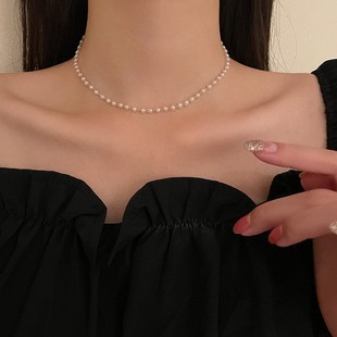 全珍珠可调节项链韩国设计简约清新文艺范锁骨链时尚气质潮流项饰