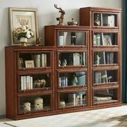 美式实木书柜家用落地带门多层书架自由组合柜子收纳储物轻奢乡村