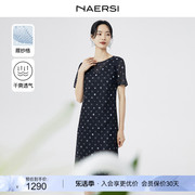 NAERSI/娜尔思波点印花羅纱格圆领连衣裙女中长款2024夏裙子