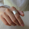 原创手工纯银指环，990足银时尚云丝纹宽版锤纹戒指，男女开口食指戒