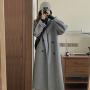 毛呢外套女2023冬韩系中长款收腰小个子灰色双面羊绒呢子大衣