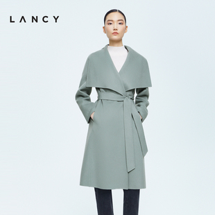 lancy朗姿秋冬季羊毛羊绒，大衣中长款收腰修身毛呢外套女气质