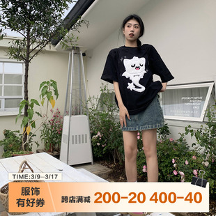 橘子树在哪儿可爱小恶魔磨绒短袖t恤女夏卡通(夏卡通)趣味宽松ins小众上衣