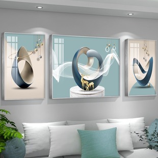 轻奢抽象沙发背景墙装饰画高档客厅，三联组合挂画现代简约晶瓷壁画