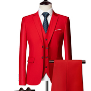 男士商务休闲西装套装，秋季西服本命年大红色，韩版痞帅男装上衣西裤