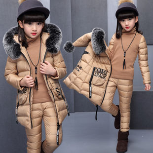 女童冬装三件套2024中大儿童加绒加厚套装韩版棉衣套装5-12岁
