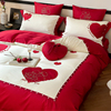 120支长绒棉结婚四件套大红色，全棉婚庆喜被纯棉，床单被套床上用品