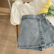 女童夏款短裤2023夏季韩版牛仔，假两件薄款夏装中大童牛仔裙裤