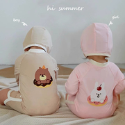 韩国儿童泳衣女童连身长袖，防晒泳装ins男童婴幼儿游泳衣泳帽