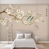 新中式壁画手绘玉兰花鸟壁纸客厅电视背景墙卧室沙发无纺布墙纸