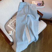 小香风设计感条纹直筒牛仔裤夏季时尚独特别致个性亮片长裤子男女