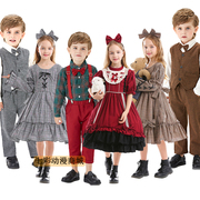 幼儿园表演走秀服装儿童英伦，风格子套装男童女童演出服洛丽塔公主