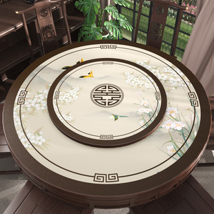 新中式大圆桌桌垫圆形餐桌垫防水防油防烫桌布轻奢高级感皮革台布