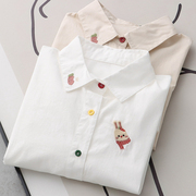 闺蜜岁月小兔子胡萝卜刺绣长袖白衬衫设计感减龄衬衣彩色纽扣衬衣