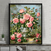 数字油画花卉欧式风景古典邮画手绘油彩画大幅diy装饰画 粉月季花