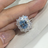 高级感4克拉方形蓝宝石戒指，女镶钻海蓝宝，夸张大轻奢彩宝首饰纯银