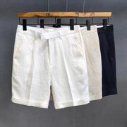 夏季薄款亚麻五分裤男青年，休闲中裤潮流，透气5分裤子男白色小西裤