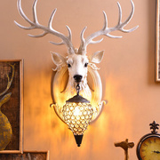 欧式招财鹿头壁灯客厅背景墙餐厅，玄关卧室床头水晶灯创意装饰灯具