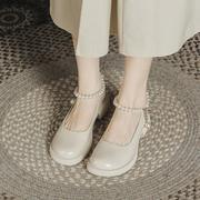 玛丽珍鞋女白色百搭厚底英伦风小皮鞋小众设计感复古平底单鞋