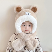 儿童帽子围巾一体婴儿，秋冬季防风保暖护脖毛绒帽宝宝护耳护脸连帽