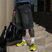 韩国男装东大门牛仔短裤美式毛边设计滑板过膝五分裤直筒宽松