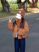 小个子橘色短款立领棉服女秋冬季2023年韩系穿搭棉衣棉袄外套