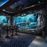 太空舱科技感背景墙壁纸，ktv墙纸3d海底世界壁布，酒店科幻海洋壁画