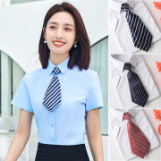 商务职业小领带女士双层条纹短款衬衫配饰工作服领花装饰深蓝色OL