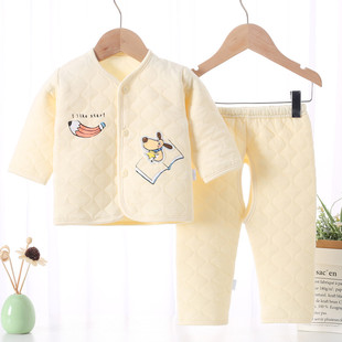 新生宝宝保暖内衣，套装婴儿开裆夹棉衣服春秋冬季0-1岁两件套