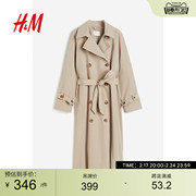 HM女装风衣2024春季舒适双排扣平驳领及踝长袖外套1115204