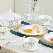 华光陶瓷碗碟套装骨瓷餐具套装，家用中式高温，无铅釉礼盒装竹风