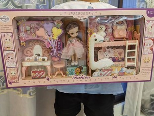 女孩公主洋娃娃过家家卧室，双层儿童床精致梳妆台，装扮玩具套装