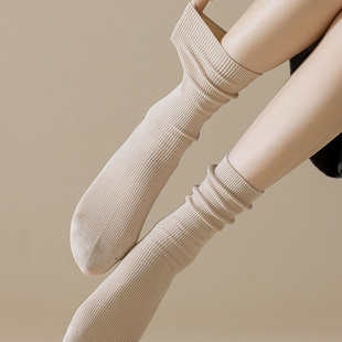 FunSoox 袜子女纯色女士中筒袜日系复古学院风短袜松口堆堆袜女