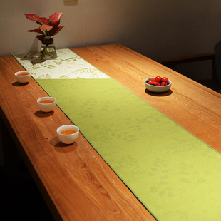 茶几桌旗茶席茶旗中式餐桌，桌布茶台布艺长条，茶桌垫布绿色简约现代