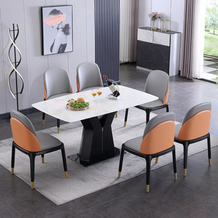 轻奢玉石长方形餐桌椅组合大理石面白腊木别墅家用饭桌子