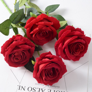 仿真玫瑰花单支大绒布玫瑰家居，婚庆情人节，装饰假花人造红色玫瑰批