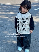 kingdada韩系童装男童卡通，拼接t恤春款打底衫中小童纯棉长袖上衣