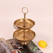 印度进口黄铜高档双层果盘，北欧美式样板间茶几水果托盘软装摆件