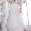 高定白色立体花朵网纱裙2023设计感小众半身裙夏中长款A字裙