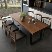 简约实木餐桌 现代客厅吃饭桌子西餐厅铁艺长条餐桌椅组合家用