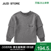 JUZI STORE童装假两件T恤华夫格上装长袖套头衫中性男女童1013043