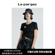 Lapargay纳帕佳夏季女装黑色短款上衣个性时尚休闲短袖T恤潮